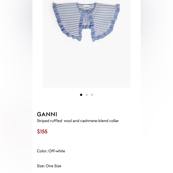 GANNI Striped Ruffled Wool & Cashmere Blend Collar NWT - Picture 9 of 10